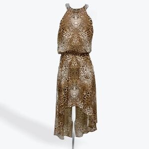 Bisou Bisou Leopard Print Halter High-Low Dress Brown Gold Chain I6MF626B NWT 4